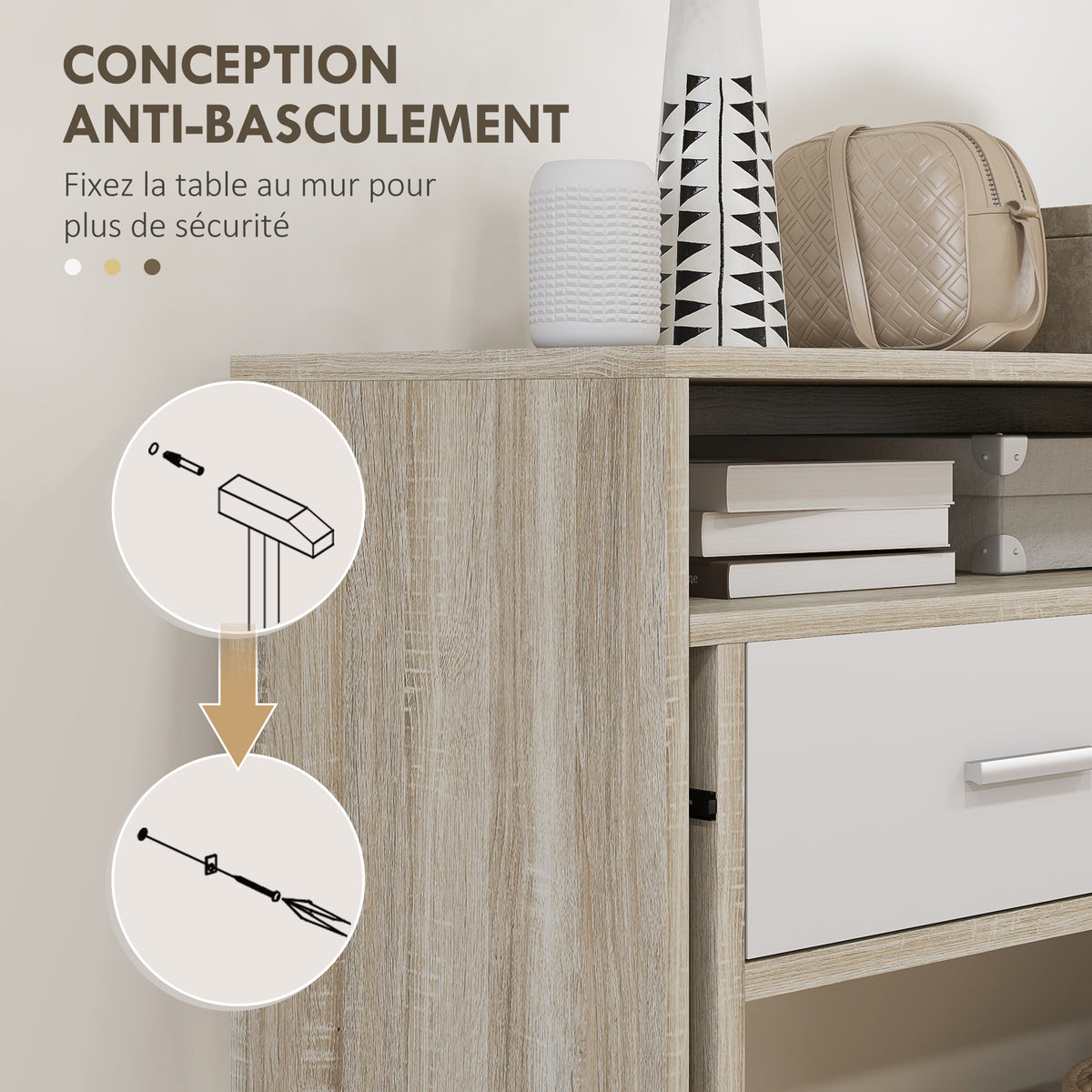 Table console avec plateau coulissant et 2 tiroirs, table de couloir avec rangement, 95l x 35P x 87H – product image 3 | SeeMyMails Marketplace