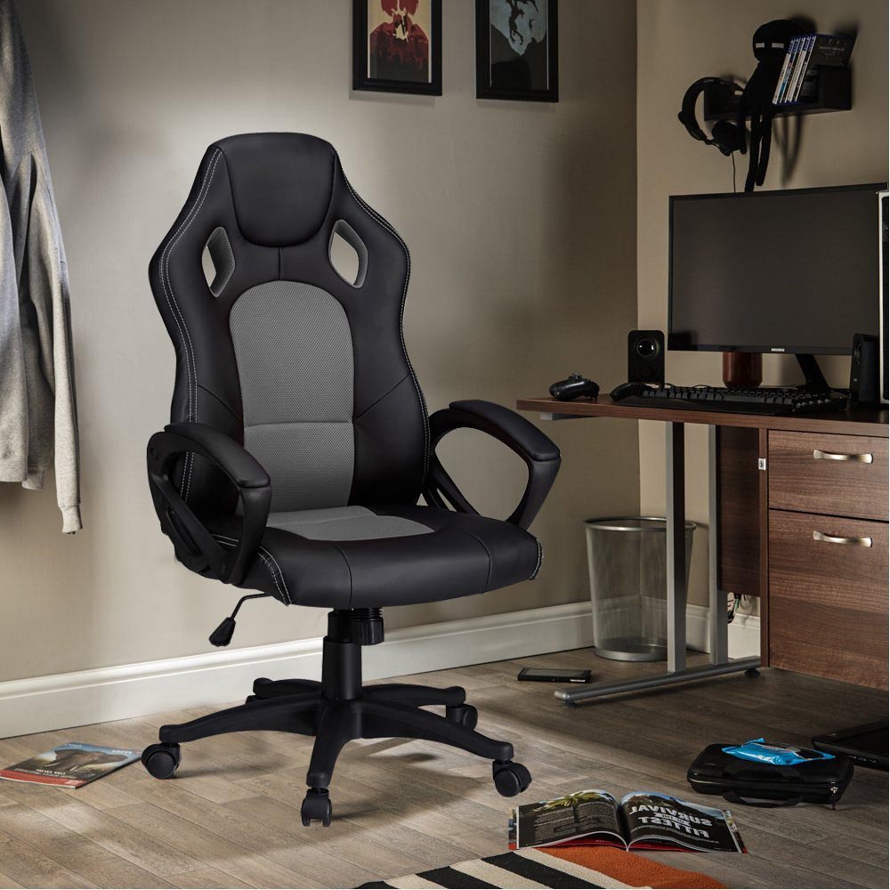 Scaun gamer Basic cu spatar color, Gri – product view 2 | SeeMyMails Marketplace