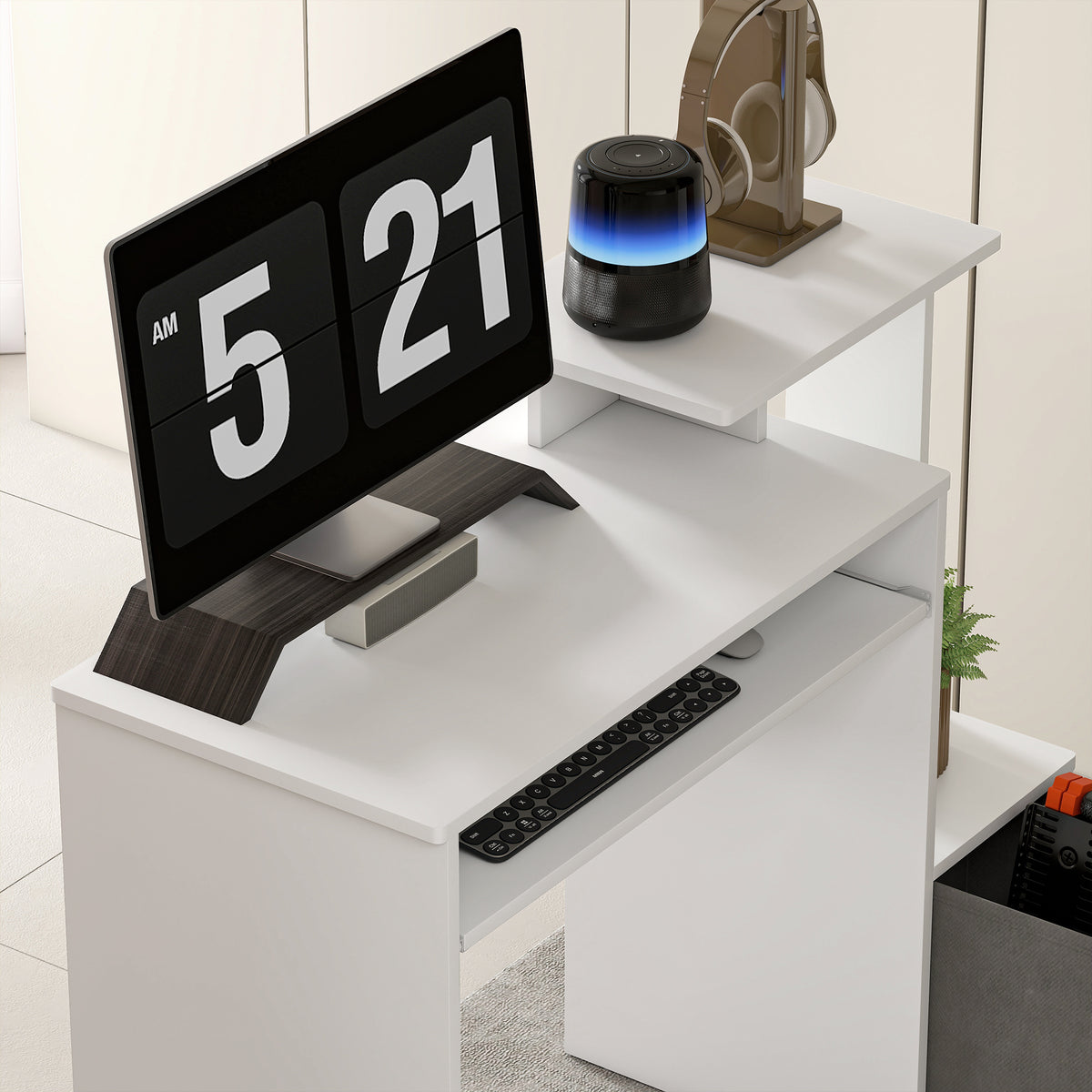 Bureau Informatique multimédia étagères Tablette Clavier Panier Gris Panneaux Particules Blanc – product image 9 | SeeMyMails Marketplace