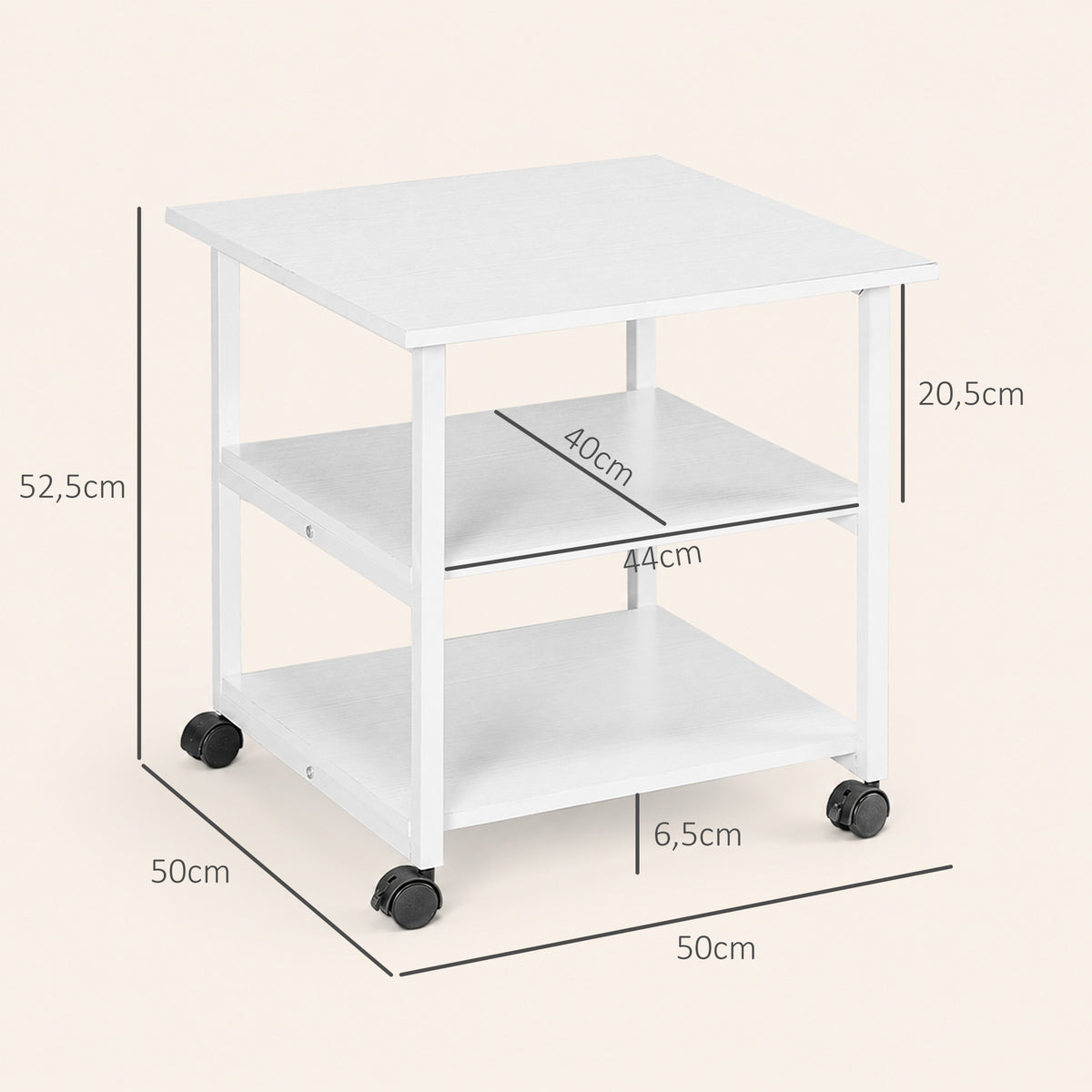 Support d'imprimante desserte de rangement 3 niveaux étagères mobile sur roulettes 50L x 50l x 52,5H | SeeMyMails Marketplace