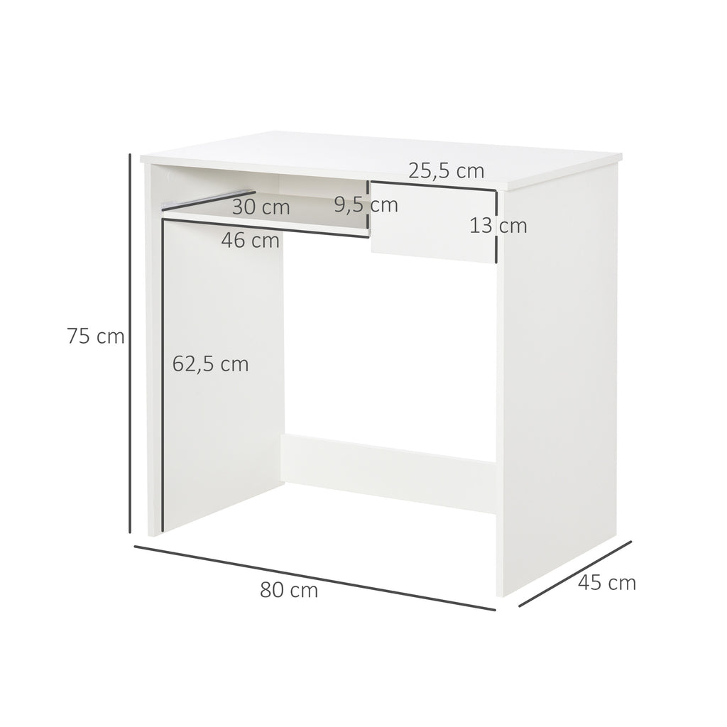 Bureau d'Ordinateur, 80 x 45 x 75 cm, Bureau avec Rangement, Plateau pour Clavier et Tiroir, Blanc – product view 2 | SeeMyMails Marketplace