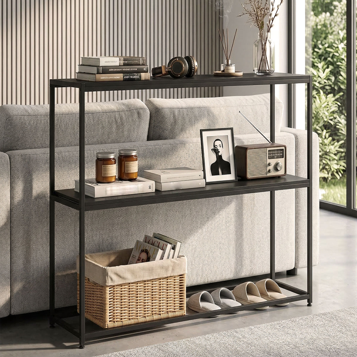 Table Console en Acier 2 Étagères Design Moderne pour Salon Entrée Couloir 100 x 30 x 87 cm Noir – product image 4 | SeeMyMails Marketplace