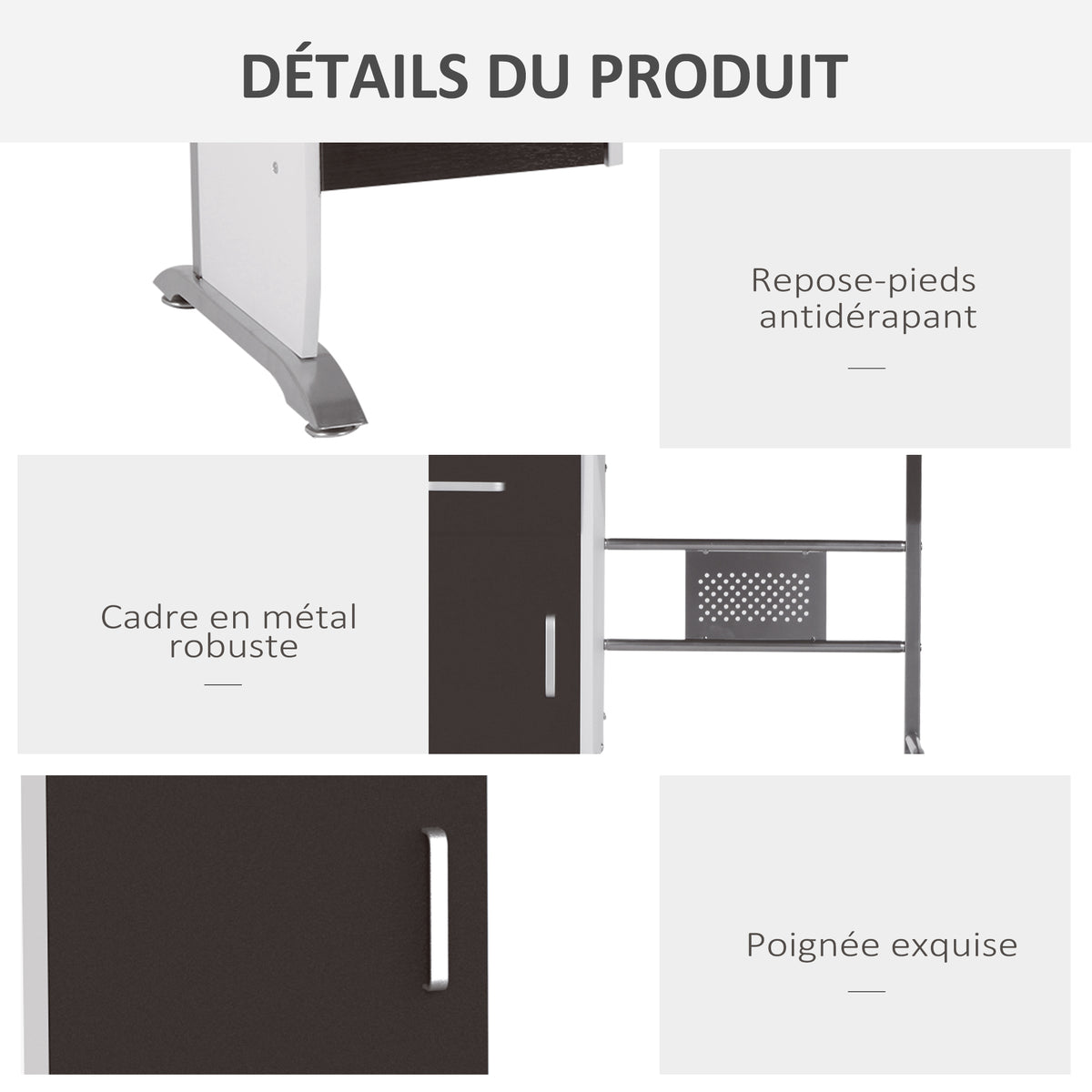 Bureau d'ordinateur, 100 x 52 x 75 cm, bureau avec tablette coulissante pour clavier, tiroirs et sup – product image 4 | SeeMyMails Marketplace