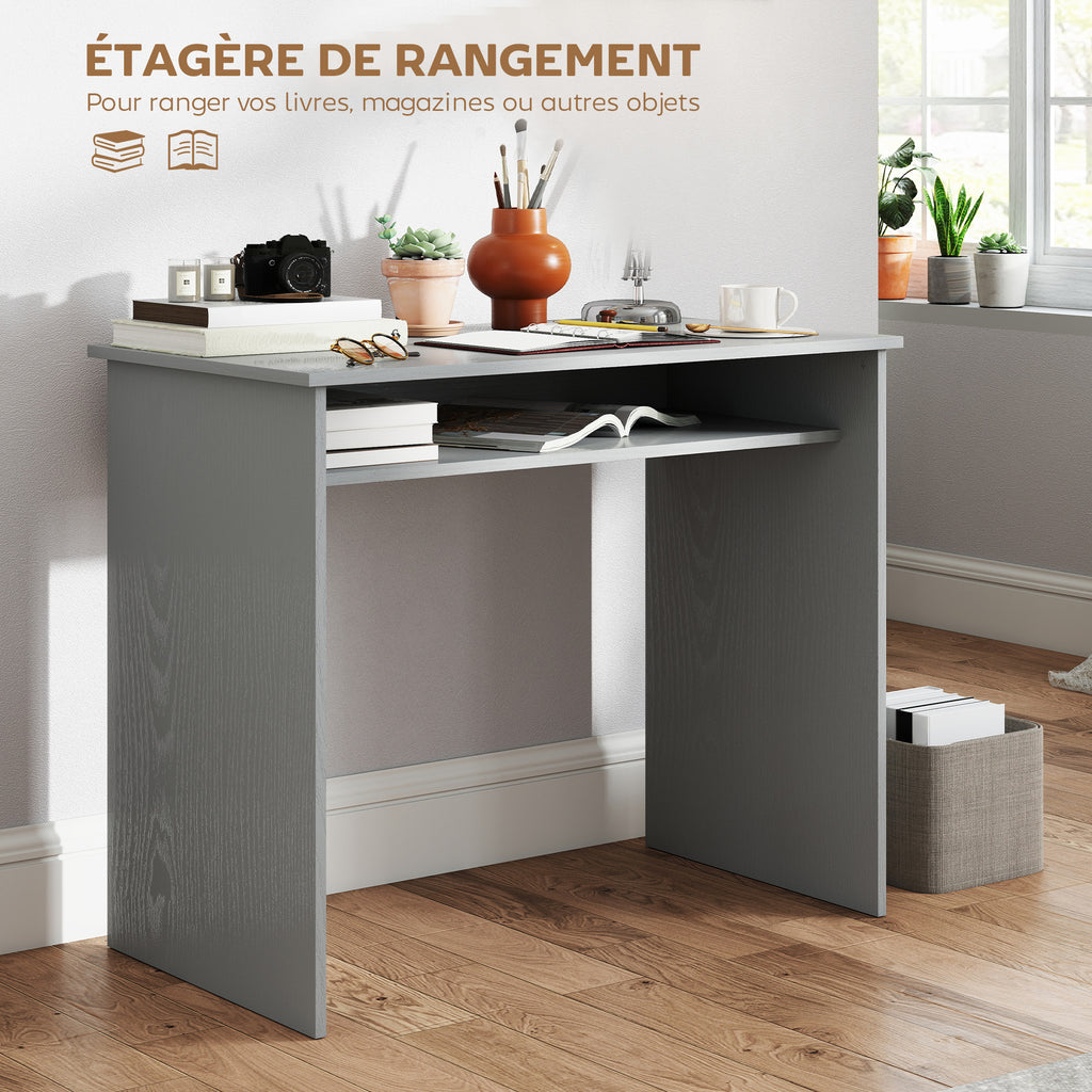Bureau informatique sobre épuré compact avec 1 étagère, panneaux de particules, dim. 90l x 50P x 74H – product view 3 | SeeMyMails Marketplace