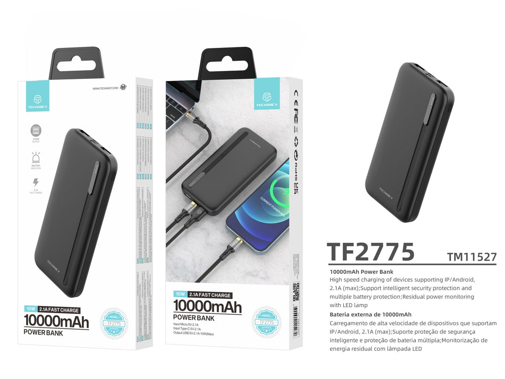 Techancy Power Bank 10000mah Preto TF2775, Carregamento Rápido De 10w Para Smartphones, Tablets E Mu – product image 3 | SeeMyMails Marketplace