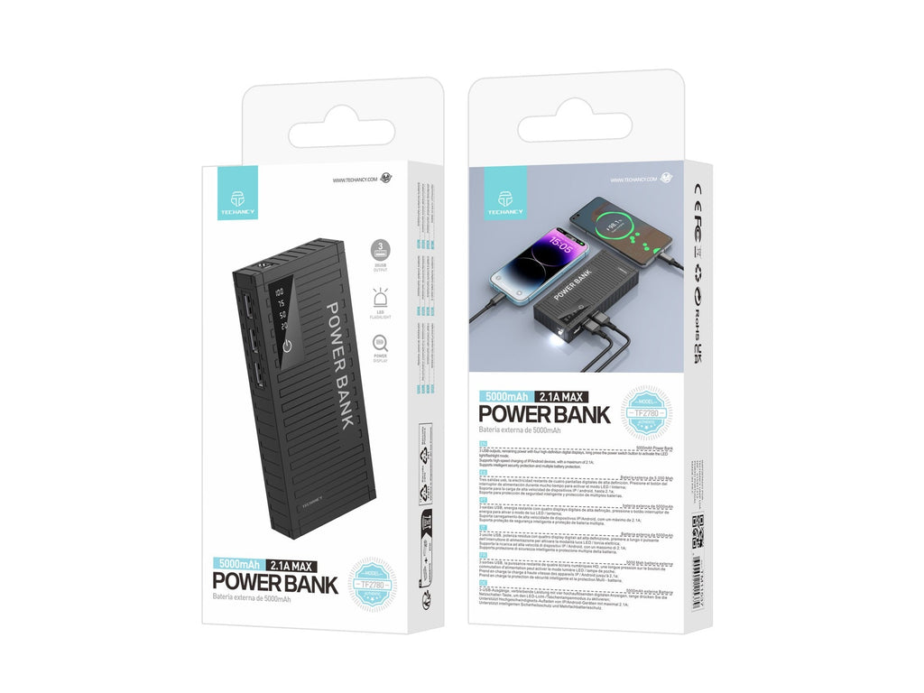 Techancy 5000mah Power Bank Preto TF2780，Carregamento Rápido De 2A,3 Saídas Usb Para Telemóvel/Table – product image 5 | SeeMyMails Marketplace