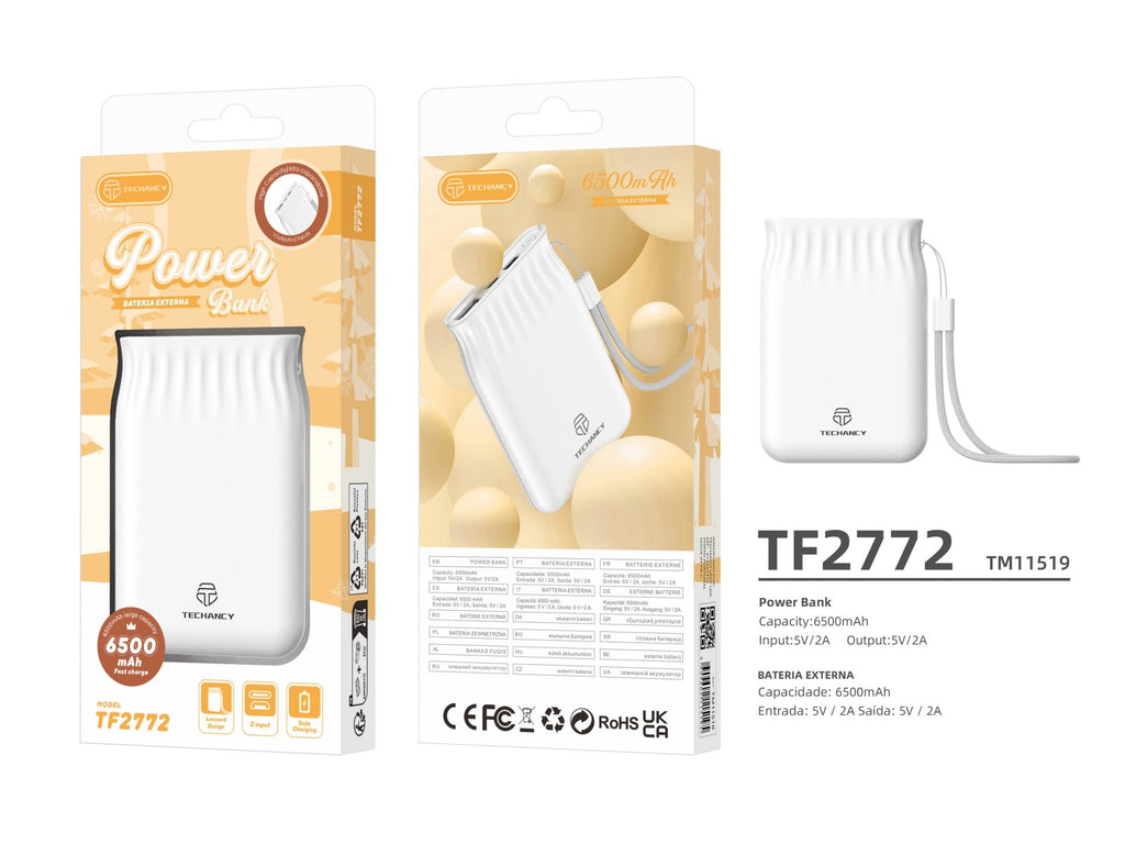 Techancy 6500mah Power Bank Branco TF2772，Carregamento De Telemóvel/Tablet Compatível Com 2A, Fonte  – product image 3 | SeeMyMails Marketplace