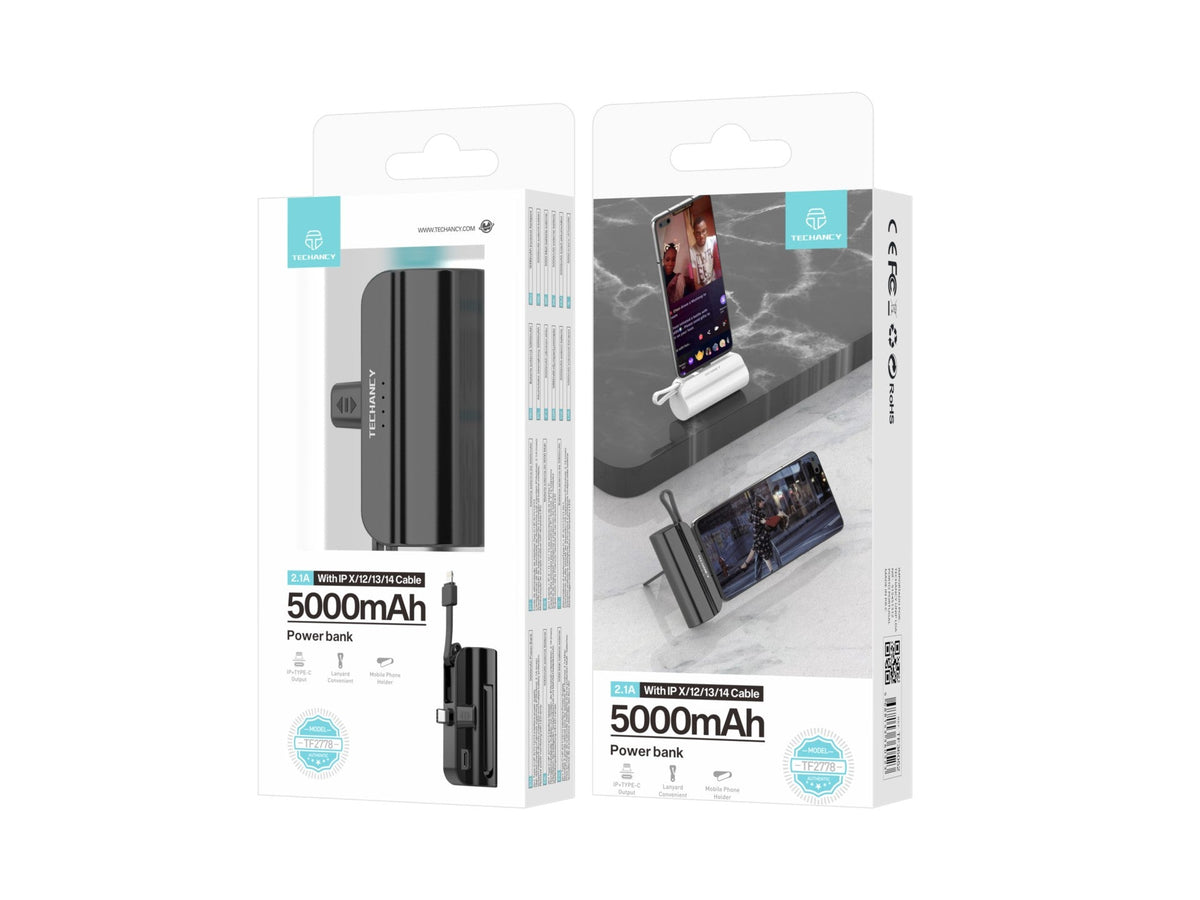 Carregador portátil Techancy 5000mAh, TF2778, cabo de carregamento 2 em 1 iP+Type-c com suporte para | SeeMyMails Marketplace