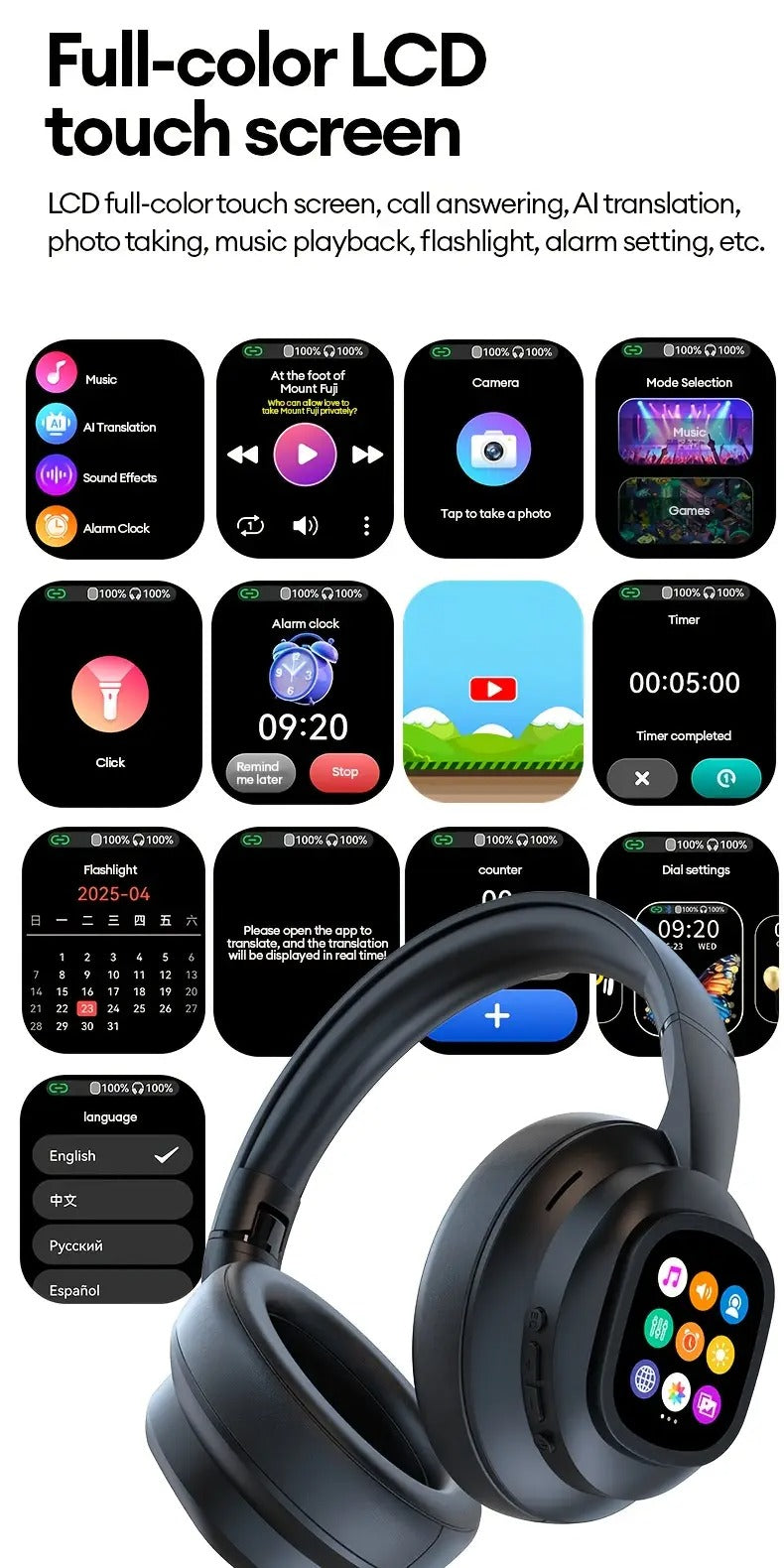 AI Translation Headphones LCD Touch Wireless Earbuds – product view 5 | SeeMyMails Marketplace