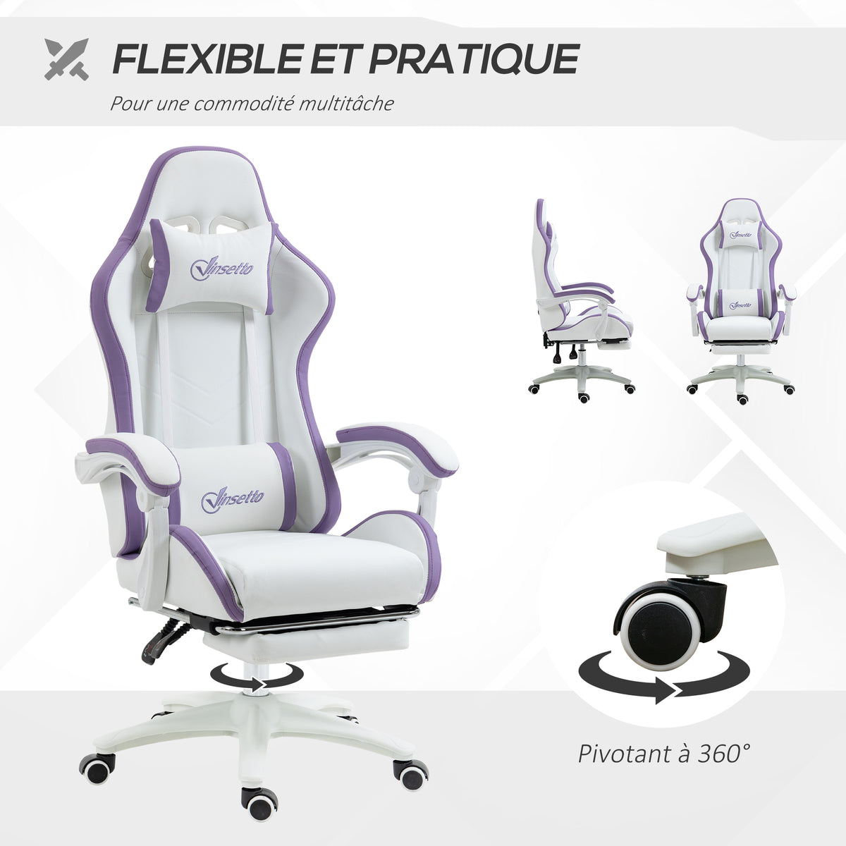 Chaise gaming fauteuil gaming ergonomique avec dossier inclinable à 135° et soutien lombaire, 65 x 6 – product view 8 | SeeMyMails Marketplace