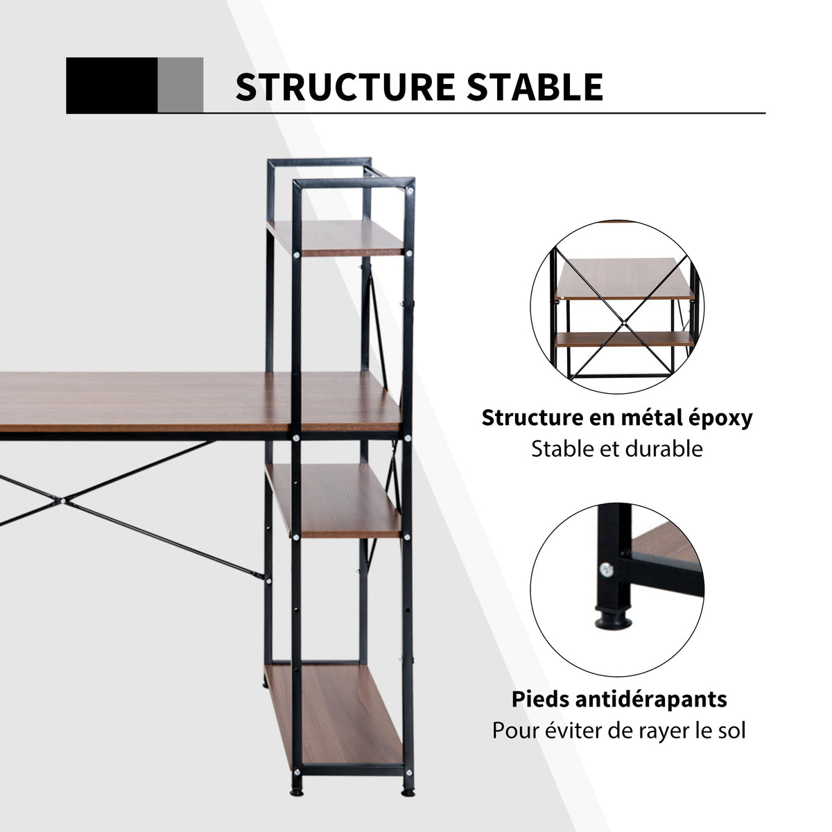Bureau d'angle avec rangement design Industriel avec bibliothèque 3 étagères panneaux particules asp – product image 8 | SeeMyMails Marketplace