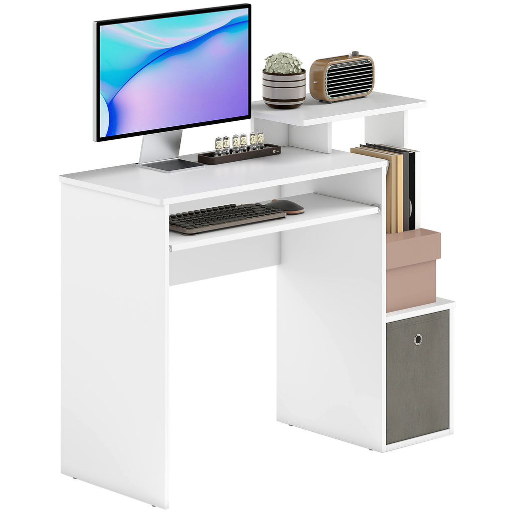 Bureau Informatique multimédia étagères Tablette Clavier Panier Gris Panneaux Particules Blanc – product image 4 | SeeMyMails Marketplace