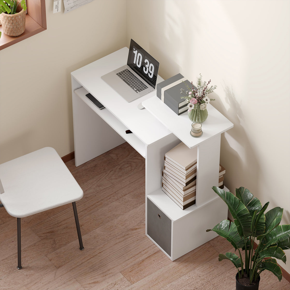 Bureau Informatique multimédia étagères Tablette Clavier Panier Gris Panneaux Particules Blanc – product image 3 | SeeMyMails Marketplace