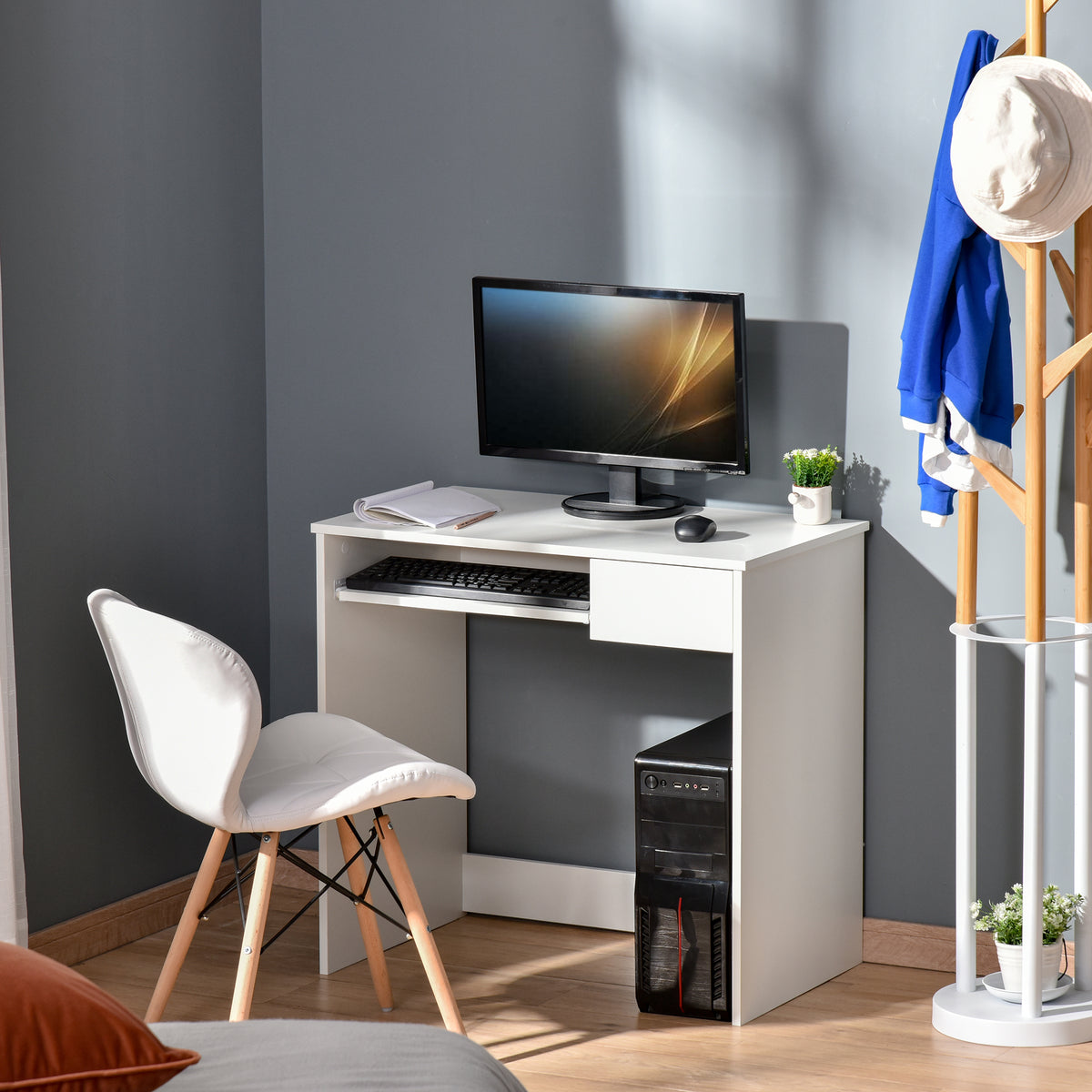 Bureau d'Ordinateur, 80 x 45 x 75 cm, Bureau avec Rangement, Plateau pour Clavier et Tiroir, Blanc – product view 10 | SeeMyMails Marketplace