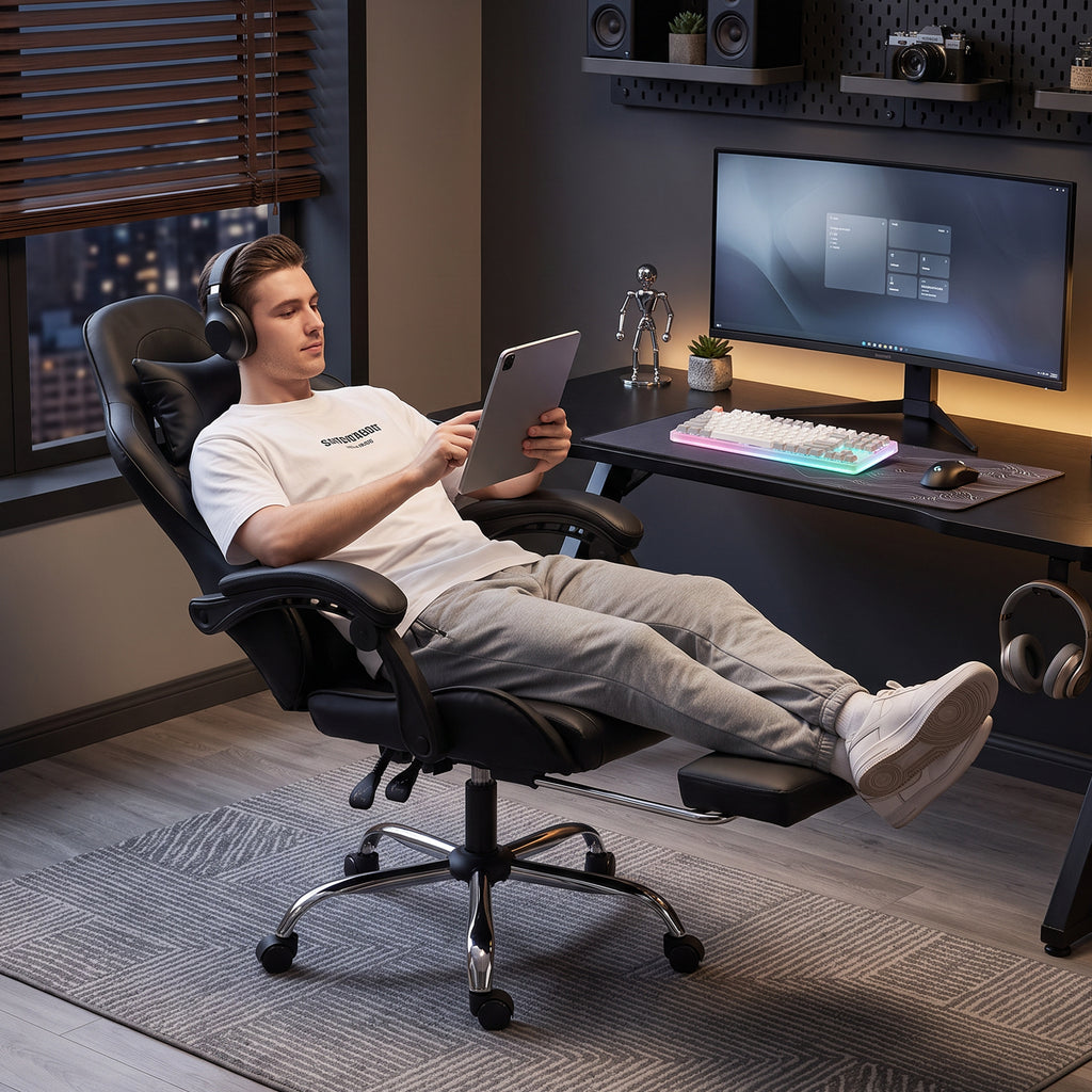 Chaise Gaming Ergonomique avec Coussin Lombaire Massant, Fauteuil Gaming Inclinable en Cuir Synthéti – product view 3 | SeeMyMails Marketplace