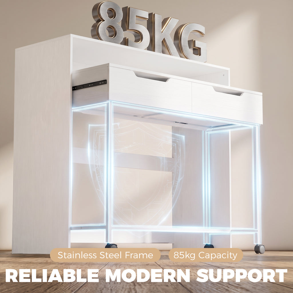 Bureau d'Ordinateur Extensible 100 cm avec 2 Tiroirs, Bureau avec Rangement, Style Moderne, Blanc – product image 7 | SeeMyMails Marketplace