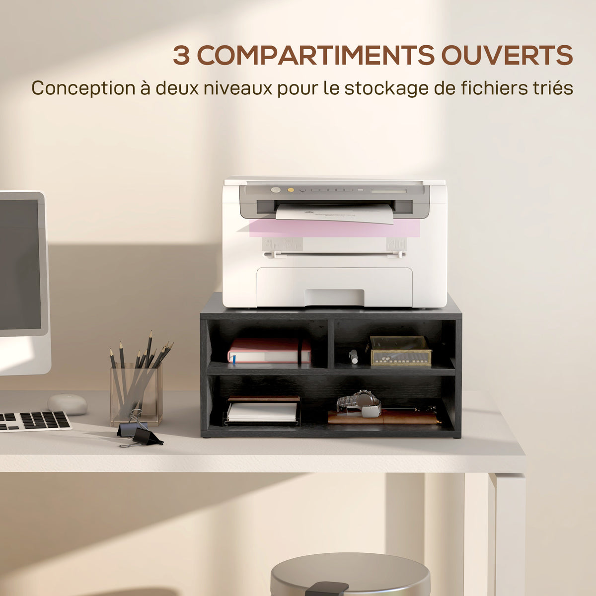 Organiseur bureau aspect noir avec 3 compartiments fournitures support d'imprimante 47 x 40 x 22,5 c – product view 10 | SeeMyMails Marketplace