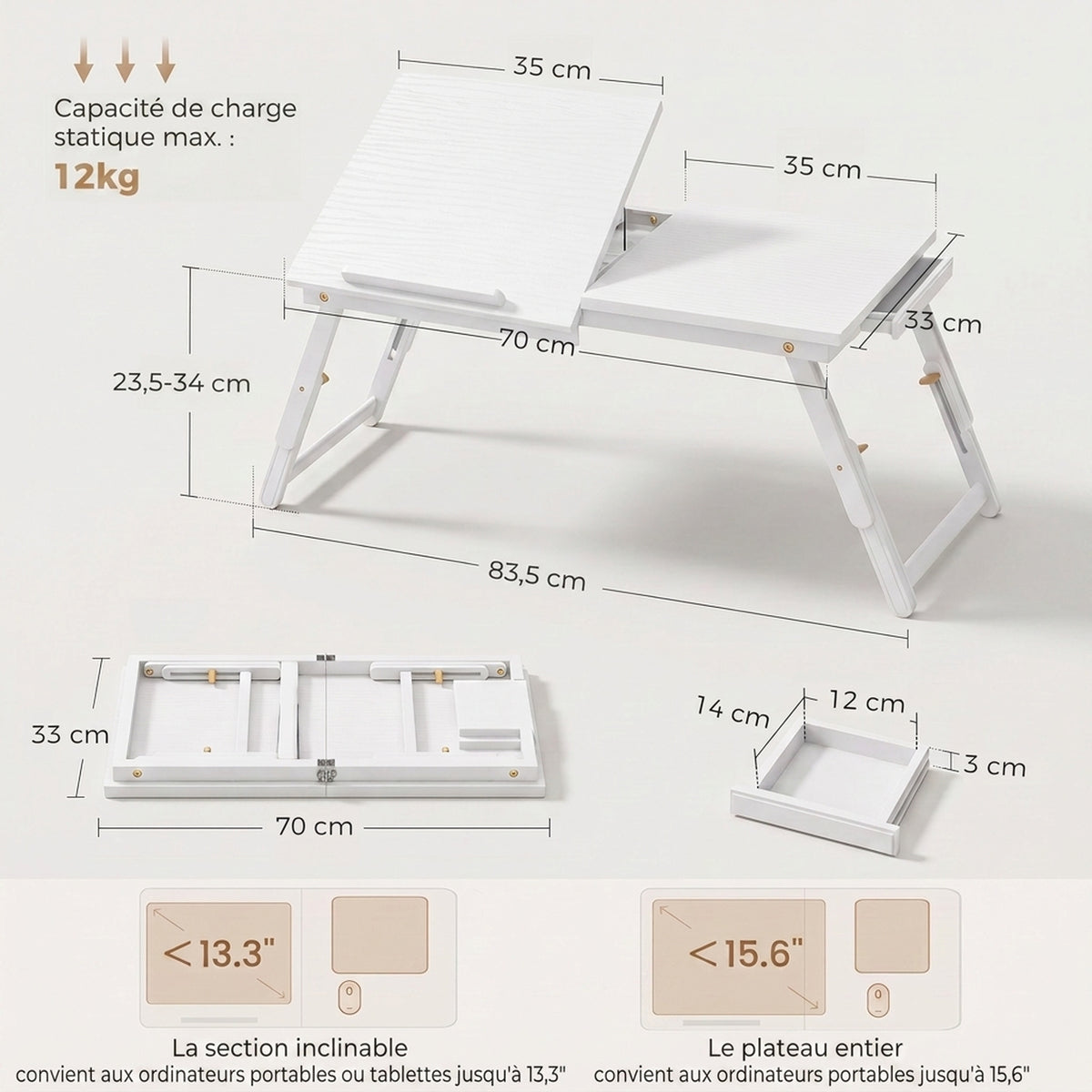 Table de lit pliable et réglable, plateau de lit pour ordinateur portable en bambou plateau inclinab | SeeMyMails Marketplace
