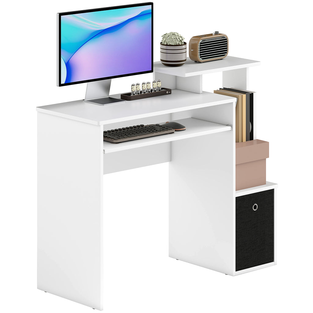 Bureau Informatique multimédia étagères Tablette Clavier Panier Noir Panneaux Particules Blanc – product view 2 | SeeMyMails Marketplace