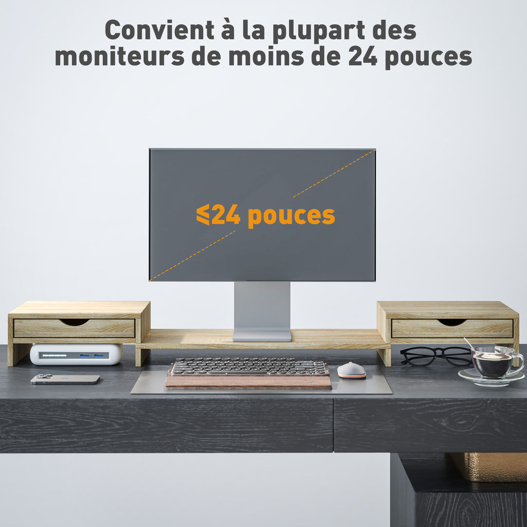 Rehausseur d’écran réglable 60–116 cm avec 2 tiroirs, aspect chêne – product image 10 | SeeMyMails Marketplace