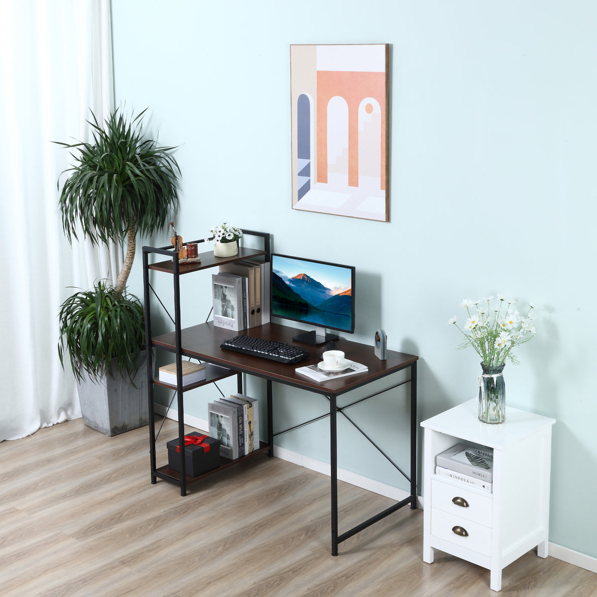 Bureau d'angle avec rangement design Industriel avec bibliothèque 3 étagères panneaux particules asp – product image 10 | SeeMyMails Marketplace
