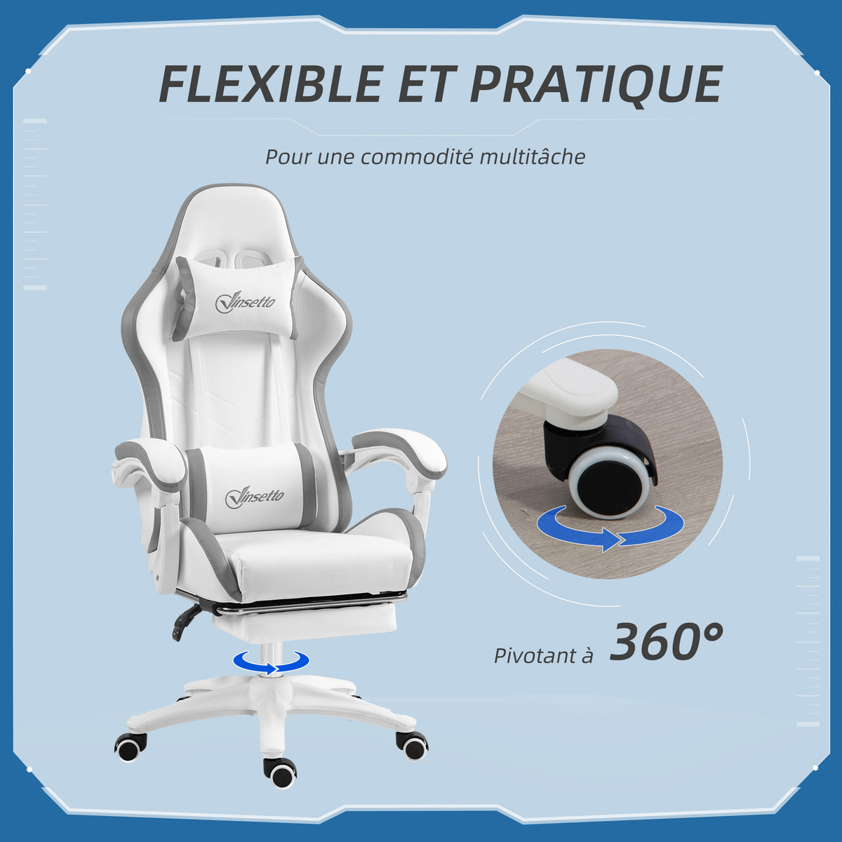 Chaise gaming fauteuil gaming ergonomique avec dossier inclinable à 135° et soutien lombaire, 65 x 6 – product view 6 | SeeMyMails Marketplace