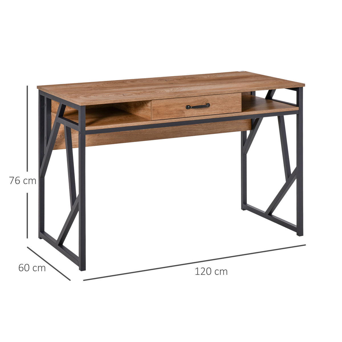 Bureau Style Industriel 120L x 60l x 76H cm tiroir + 2 niches piètement métal Noir Plateau, pour Étu – product view 9 | SeeMyMails Marketplace