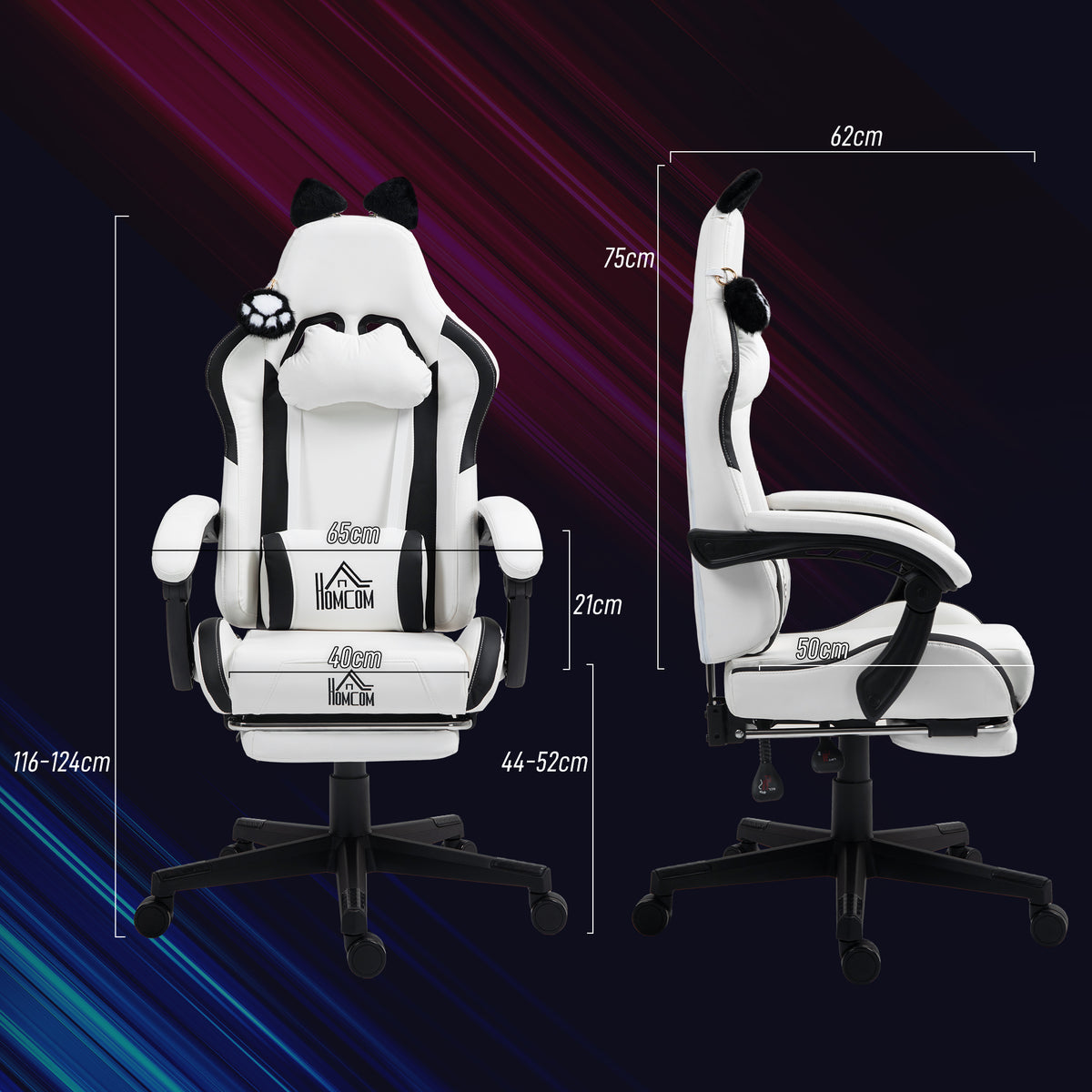 Chaise gaming ergonomique avec Oreilles de Chat, fauteuil gamer avec dossier inclinable, 65 x 62 x 1 | SeeMyMails Marketplace