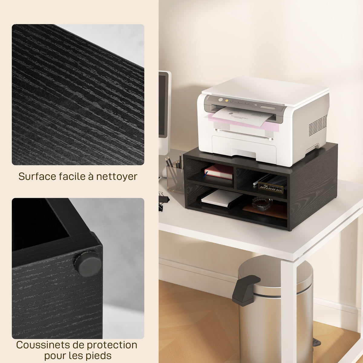 Organiseur bureau aspect noir avec 3 compartiments fournitures support d'imprimante 47 x 40 x 22,5 c – product view 5 | SeeMyMails Marketplace