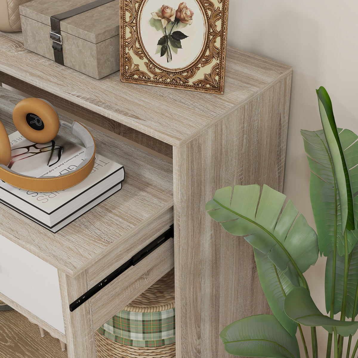 Table console avec plateau coulissant et 2 tiroirs, table de couloir avec rangement, 95l x 35P x 87H – product image 4 | SeeMyMails Marketplace