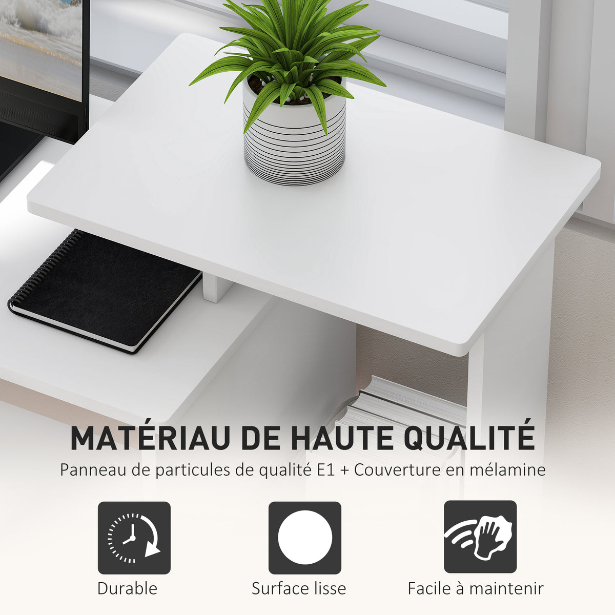 Bureau Informatique multimédia étagères Tablette Clavier Panier Noir Panneaux Particules Blanc – product view 7 | SeeMyMails Marketplace