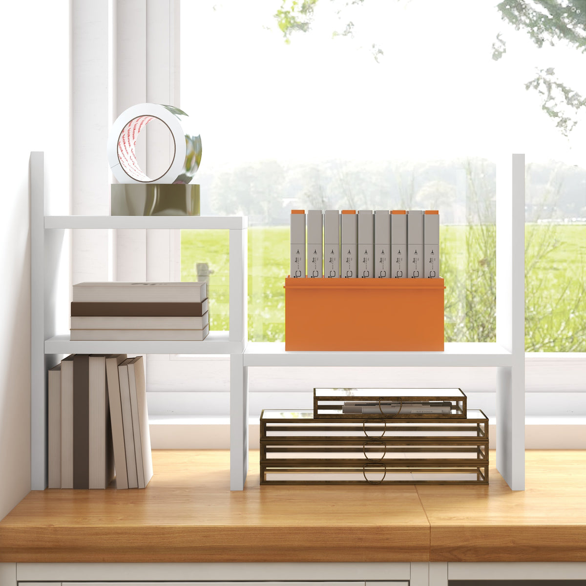 Étagère de bureau modulable, organisateur de bureau multifonctionnel, 2 pièces, MDF, blanc – product view 2 | SeeMyMails Marketplace