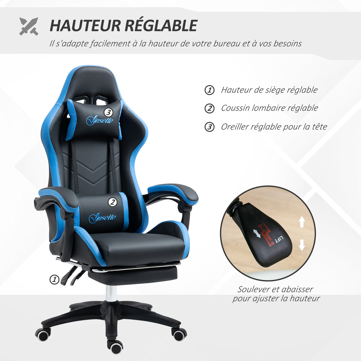 Chaise gaming fauteuil gaming ergonomique avec dossier inclinable à 135° et soutien lombaire, 65 x 6 | SeeMyMails Marketplace