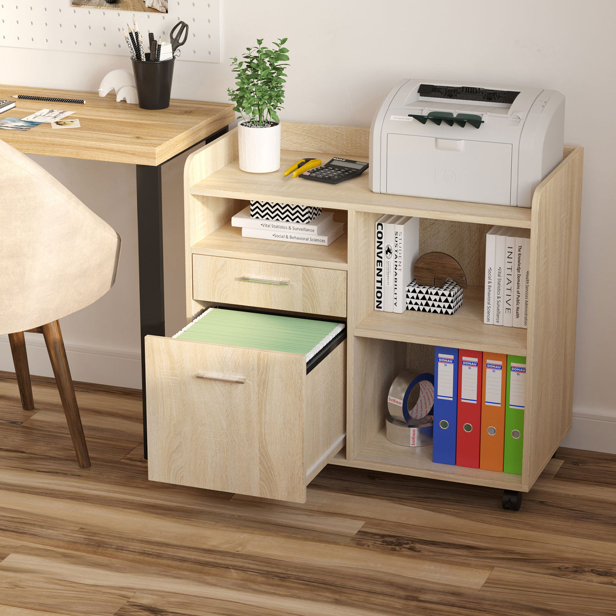 Support d'imprimante - Caisson d'organisation de Bureau Roulant - Dim. 80l x 40P x 72H cm en Bois Ch – product image 8 | SeeMyMails Marketplace