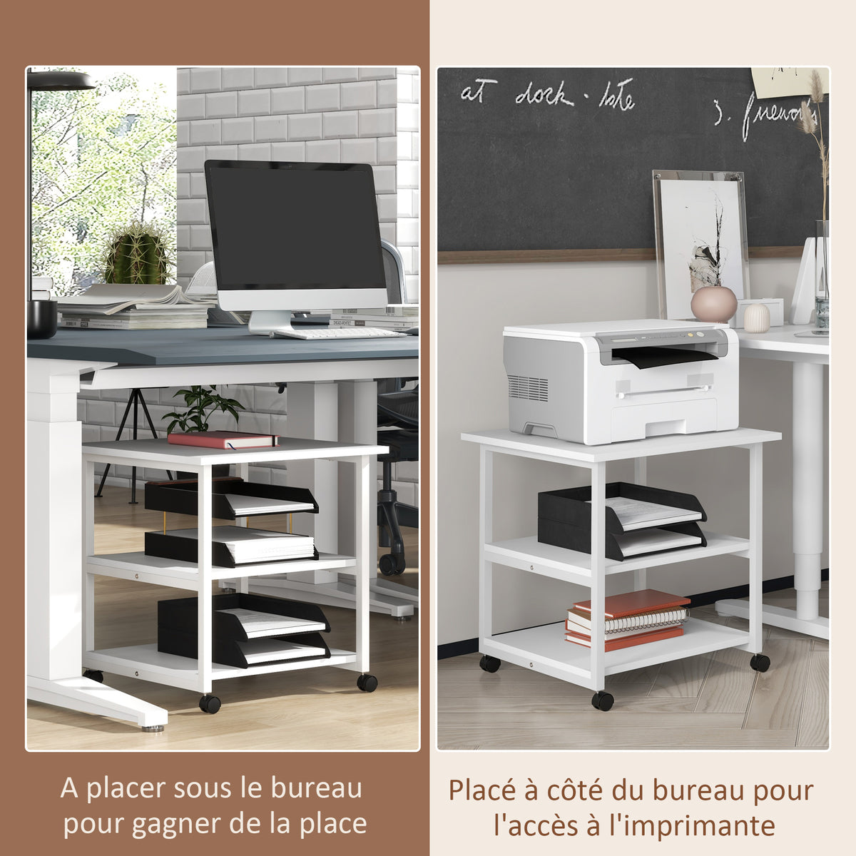 Support d'imprimante desserte de rangement 3 niveaux étagères mobile sur roulettes 50L x 50l x 52,5H – product image 2 | SeeMyMails Marketplace